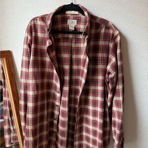 L.L. Bean Men's Casual Red and Brown Plaid Shirt